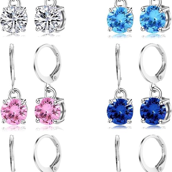 Colorful 6 Pairs Leverback Drop Dangle Earrings Set for Women, 8MM Big Shiny Mul - Picture 1 of 7